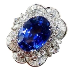 Silvertone Blue Gemstone Ring with Rhinestones